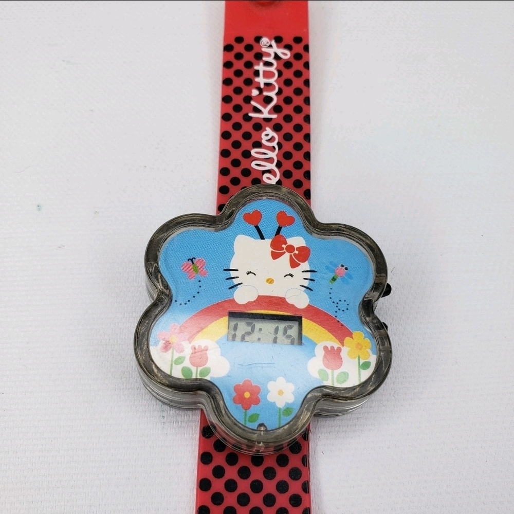 Working!! 2008 McDonalds Hello Kitty Sanrio #5 Red Flower Watch Happy Meal Toy